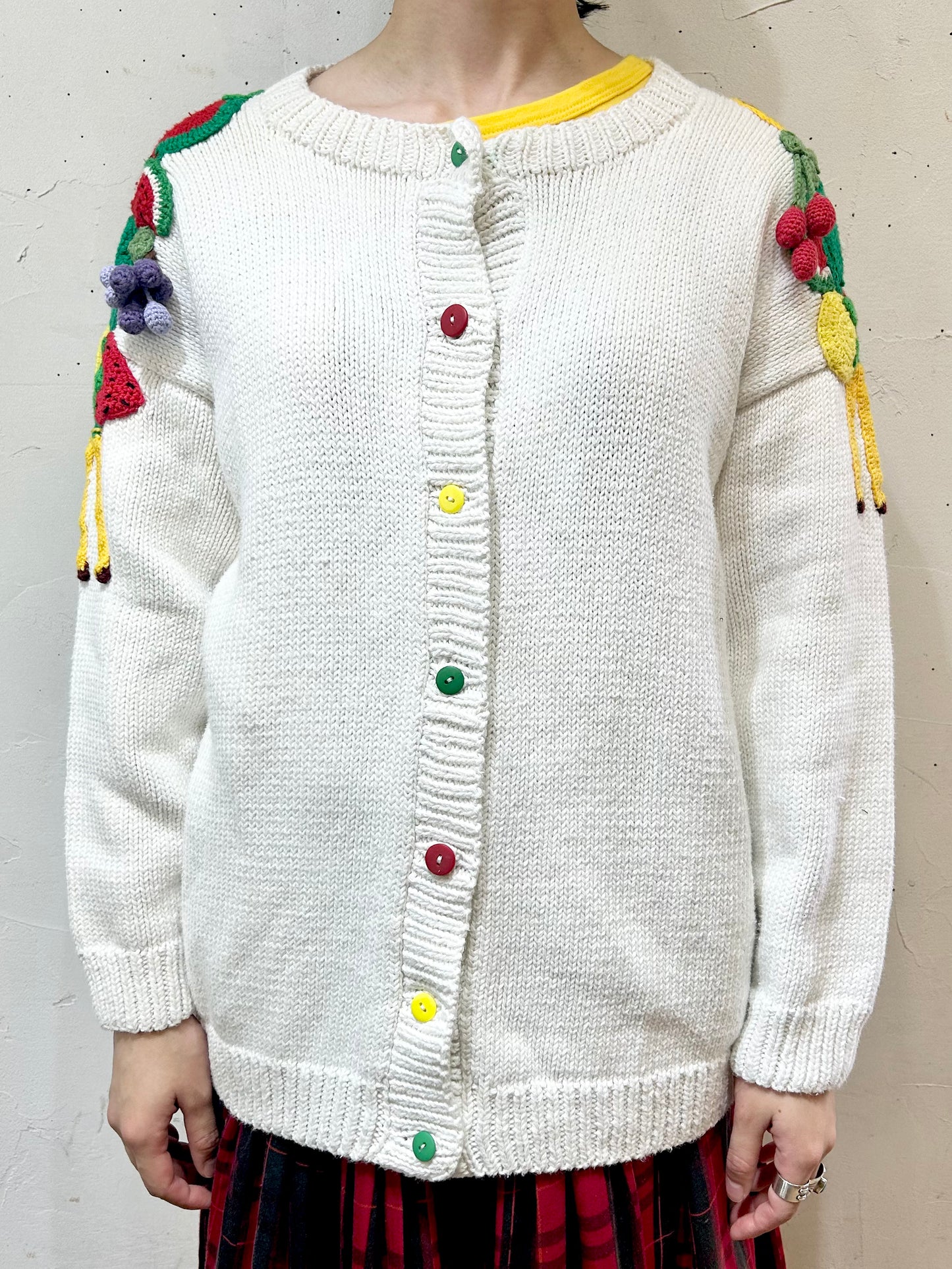 Vintage Cotton Hand Knit Cardigan MADE IN PERU [H24847]