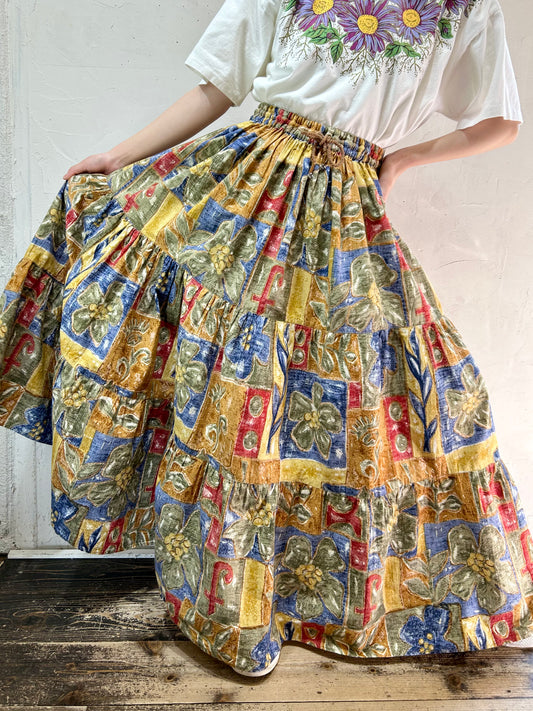 Vintage Indian Cotton Tiered Skirt [C26526]