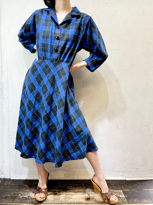 Vintage Plaid Dress MADE IN FRANCE [H24803]