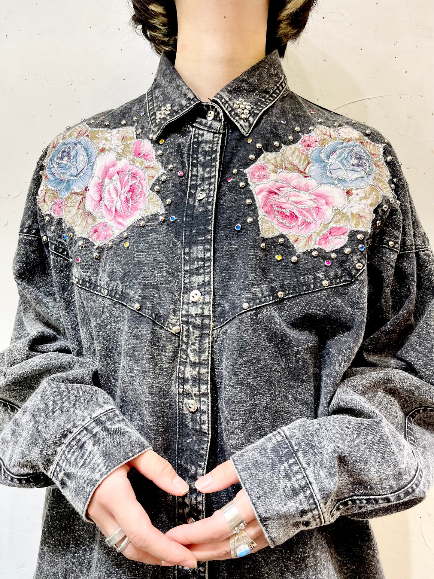 Vintage Studded & Flower Patched Shirt [H24797]