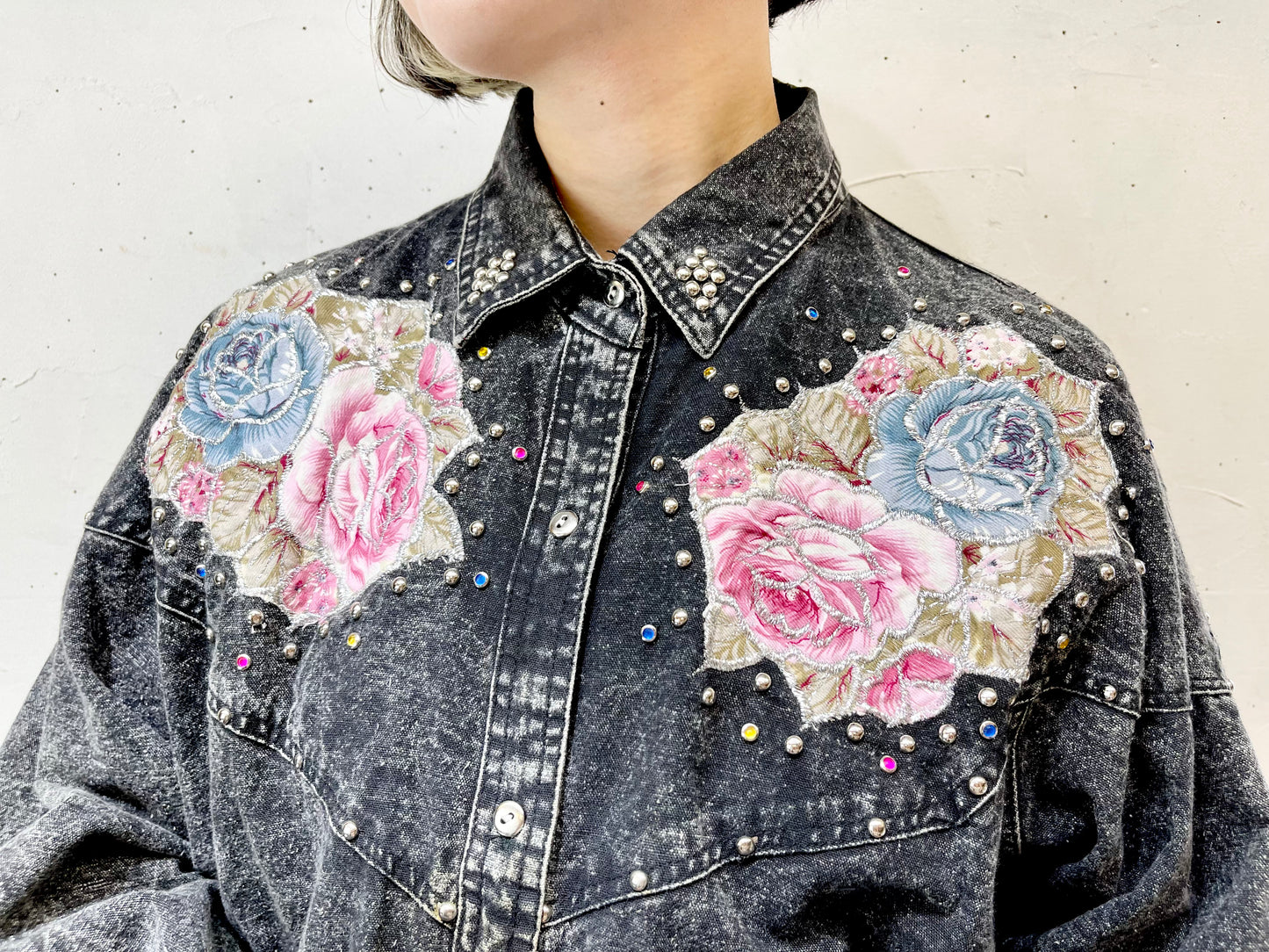 Vintage Studded & Flower Patched Shirt [H24797]