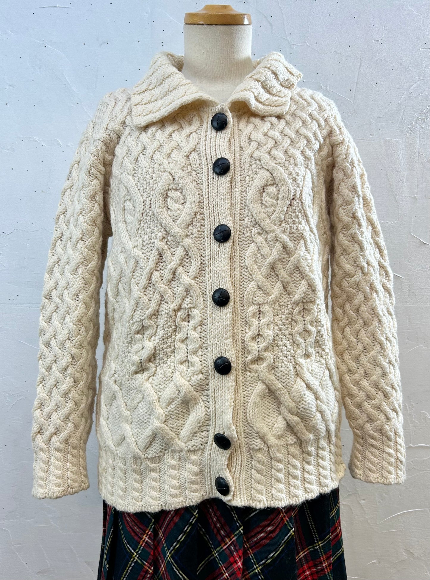 Vintage Aran Knit Cardigan MADE IN IRELAND [J28636]