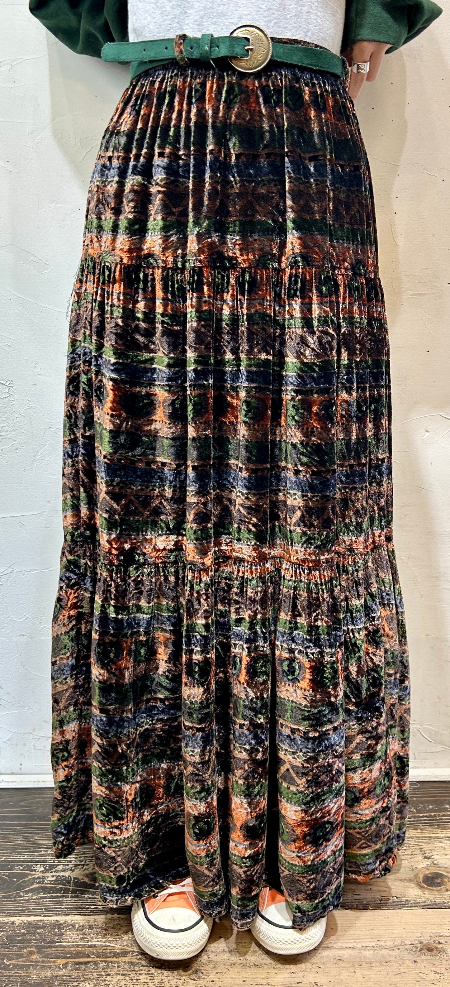 Vintage Velours Tiered Skirt MADE IN USA [K25561]