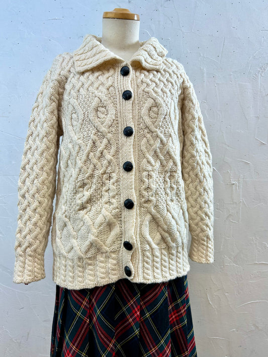 Vintage Aran Knit Cardigan MADE IN IRELAND [J28636]