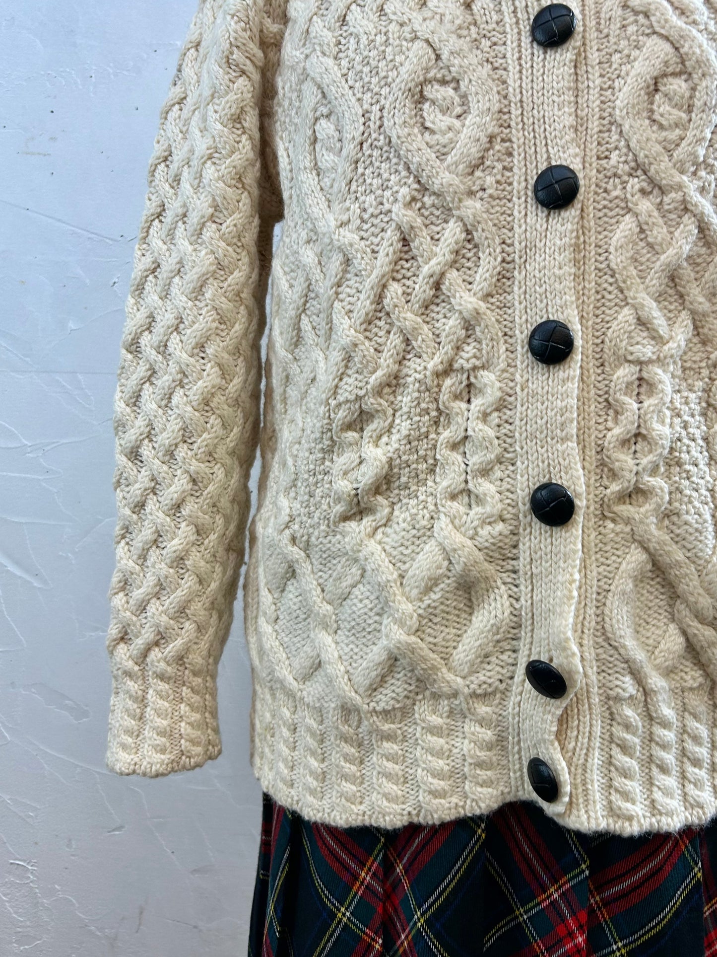 Vintage Aran Knit Cardigan MADE IN IRELAND [J28636]