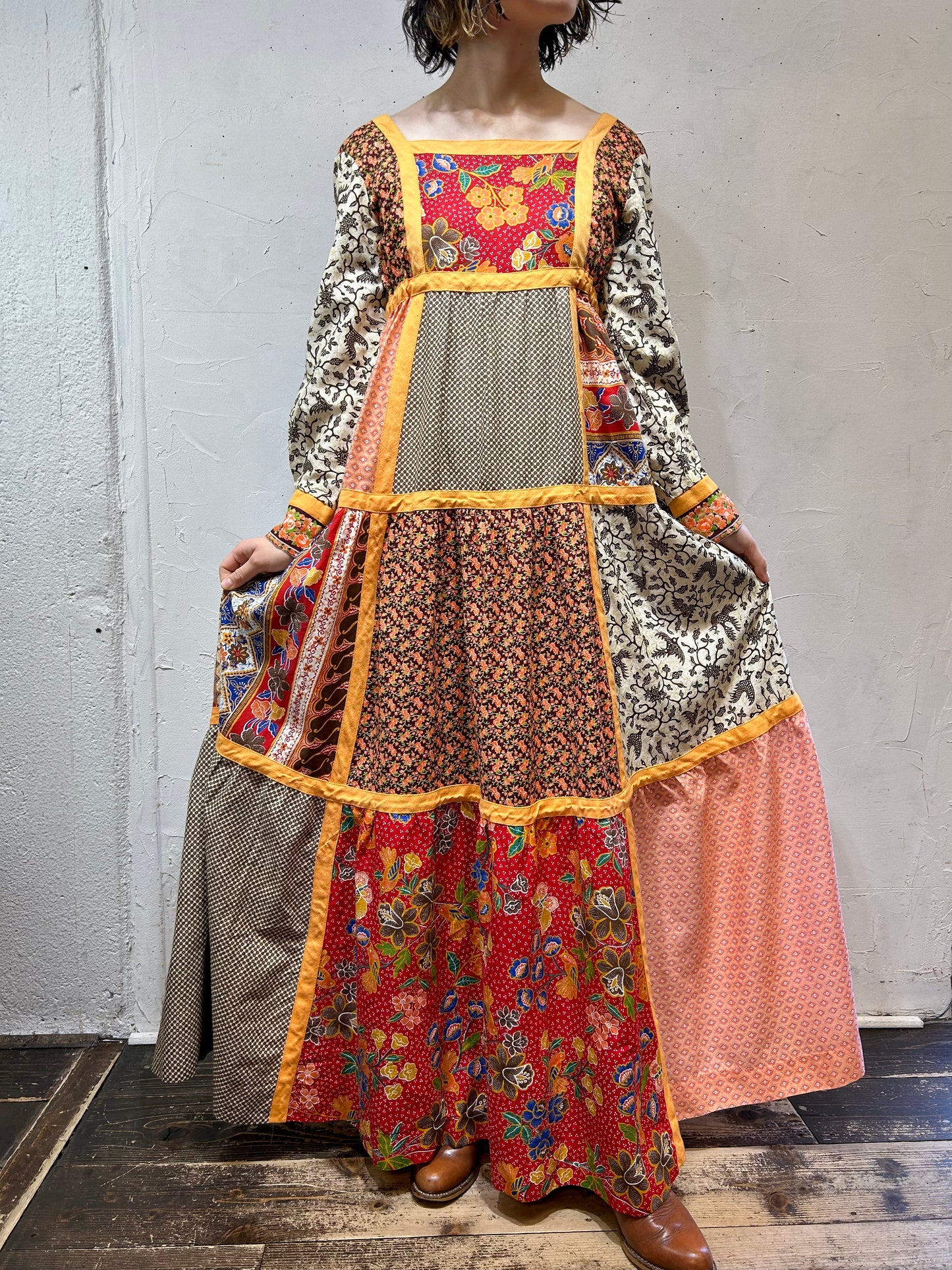 ’70s Vintage Patchwork Dress 〜glen of michigan〜 [L25798]