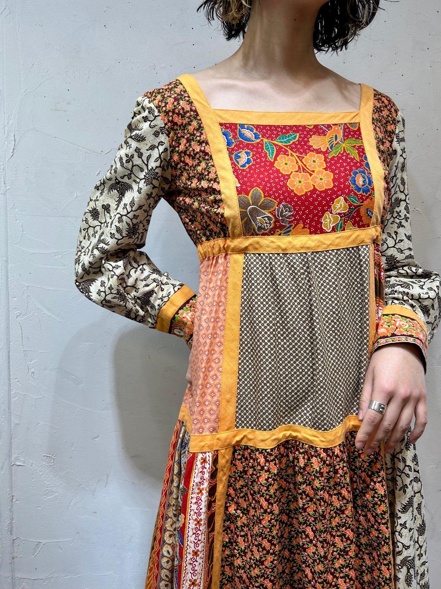 ’70s Vintage Patchwork Dress 〜glen of michigan〜 [L25798]