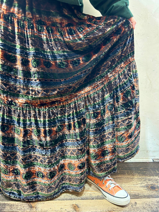 Vintage Velours Tiered Skirt MADE IN USA [K25561]