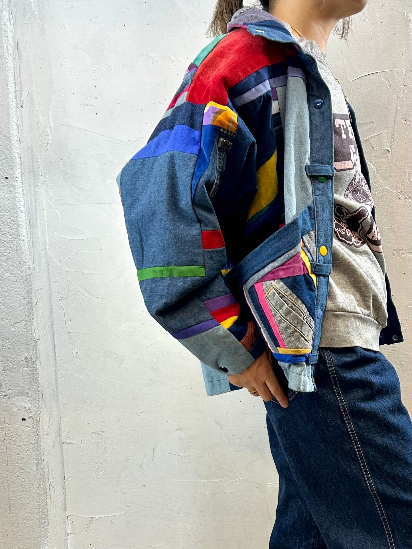 Vintage Denim Patchwork Jacket MADE IN SOUTHWEST USA [I28413]