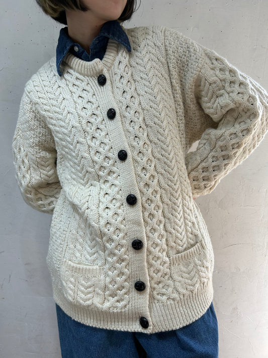 Vintage Aran Knit Cardigan MADE IN IRELAND [J25256]