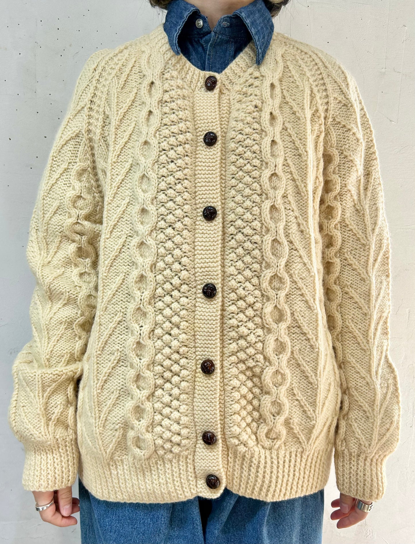 Vintage Aran Knit Cardigan MADE IN SPIDDAL,REPUBLIC OF IRELAND [J25255]