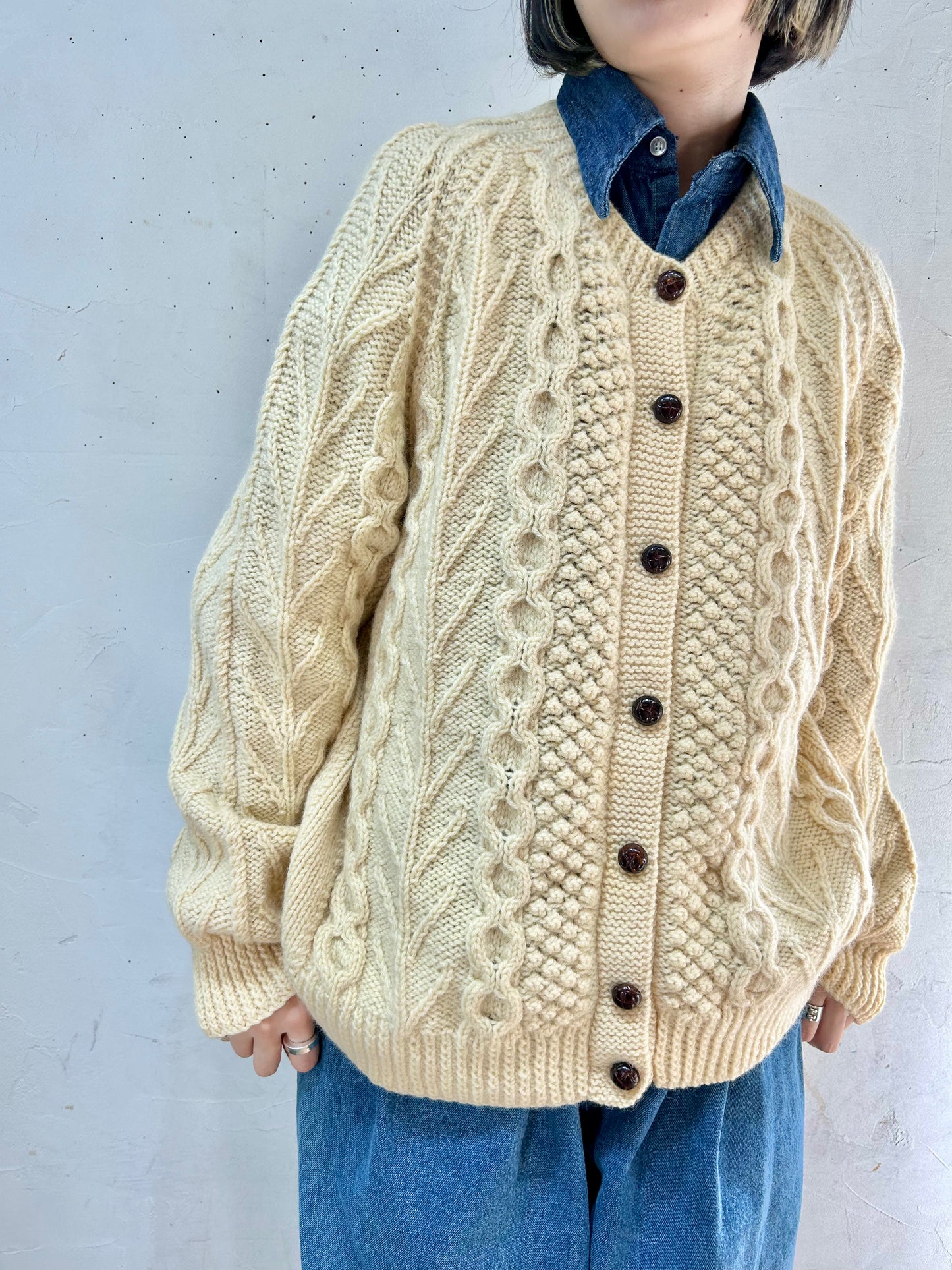 Vintage Aran Knit Cardigan MADE IN SPIDDAL,REPUBLIC OF IRELAND [J25255]