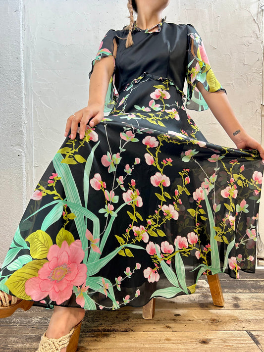 ’70s Vintage Flower Dress [H28220]
