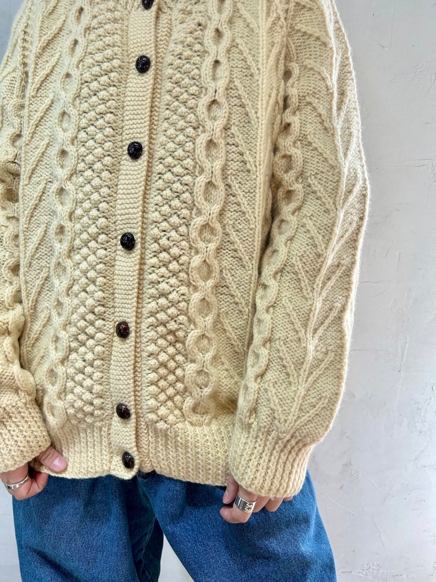 Vintage Aran Knit Cardigan MADE IN SPIDDAL,REPUBLIC OF IRELAND [J25255]