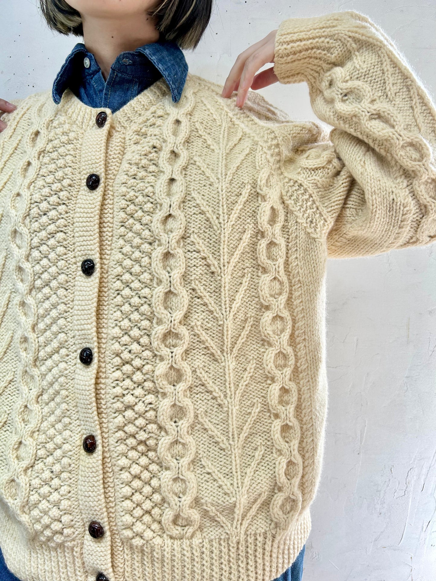 Vintage Aran Knit Cardigan MADE IN SPIDDAL,REPUBLIC OF IRELAND [J25255]