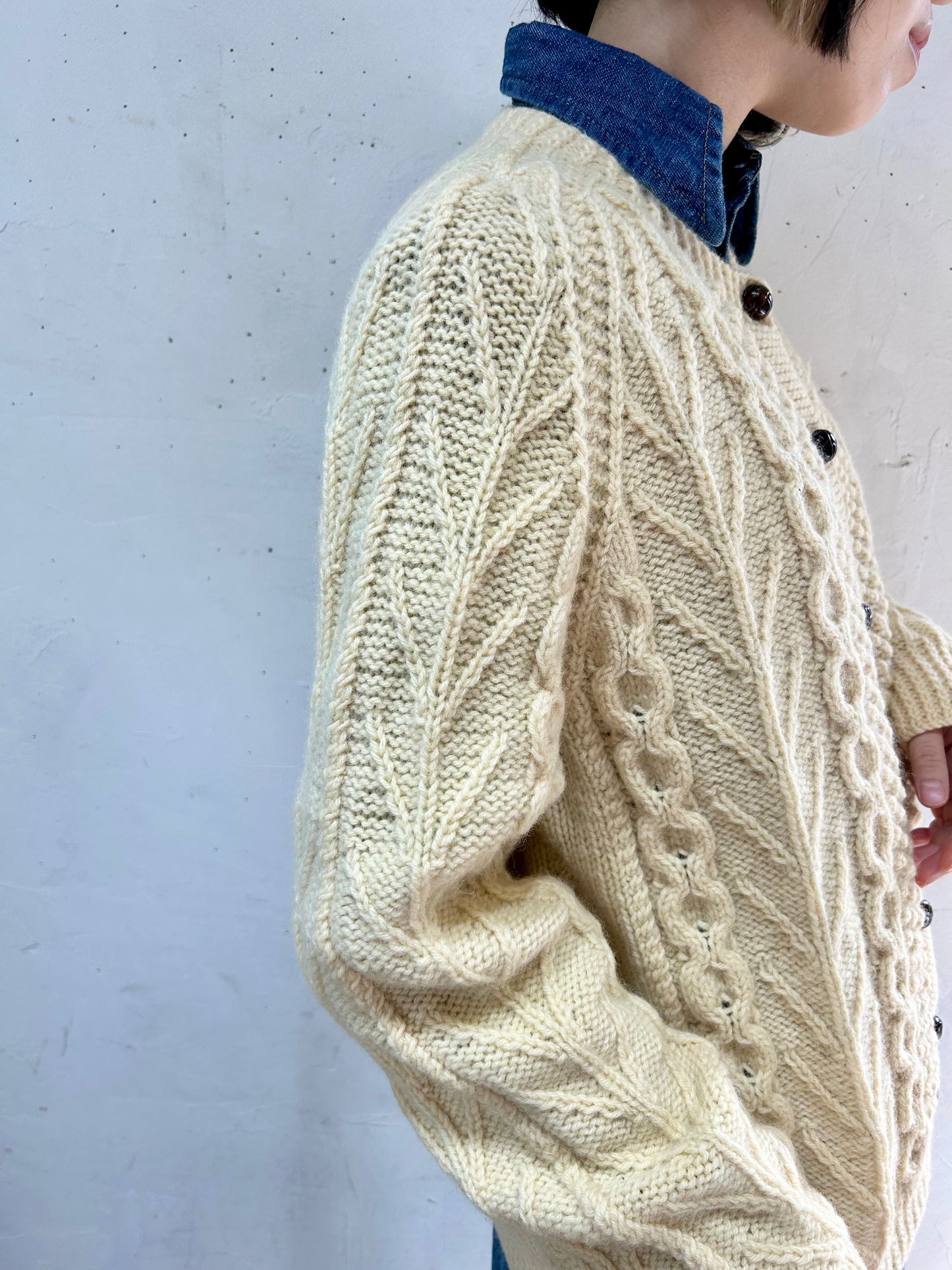 Vintage Aran Knit Cardigan MADE IN SPIDDAL,REPUBLIC OF IRELAND [J25255]