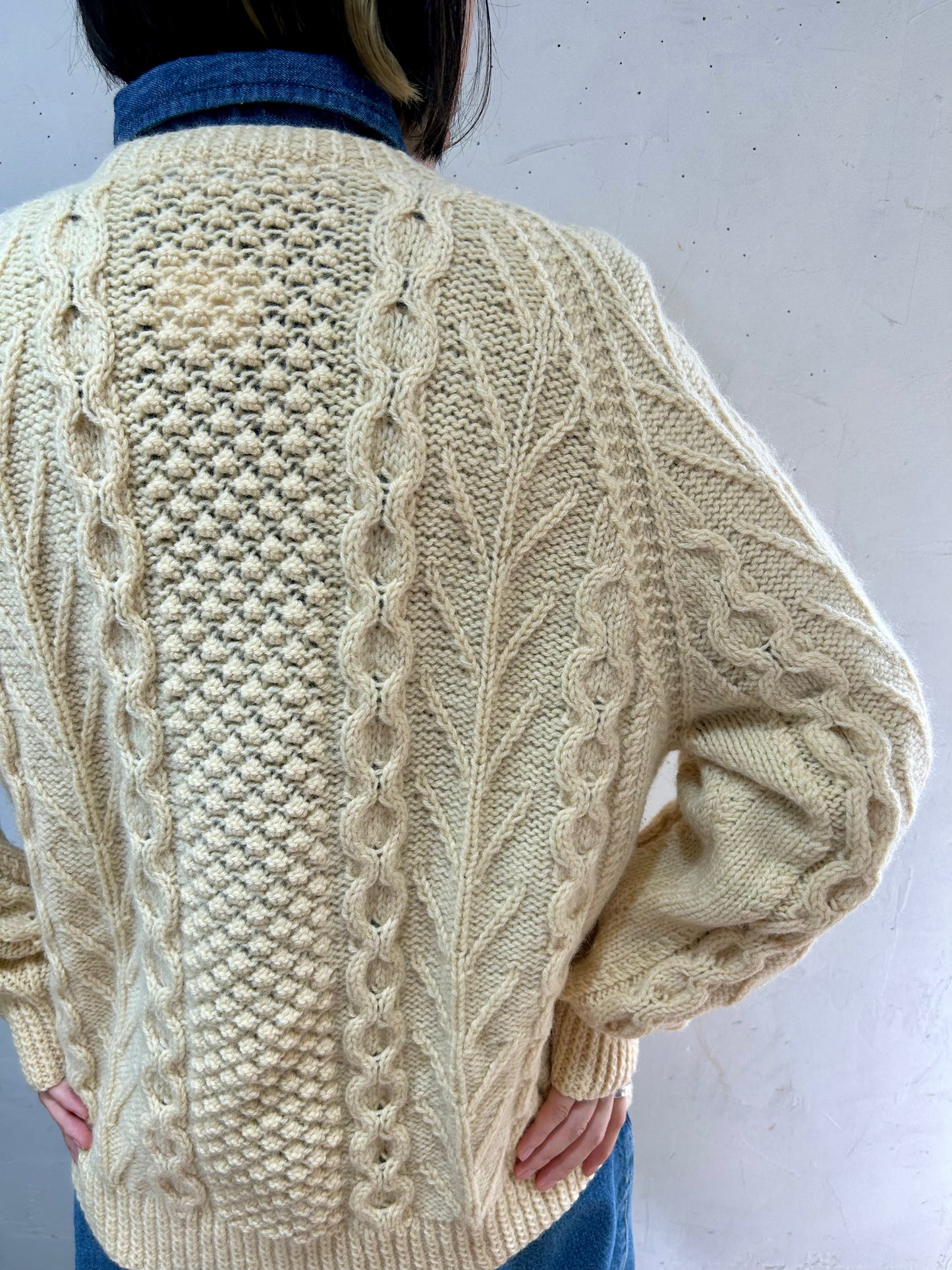 Vintage Aran Knit Cardigan MADE IN SPIDDAL,REPUBLIC OF IRELAND [J25255]