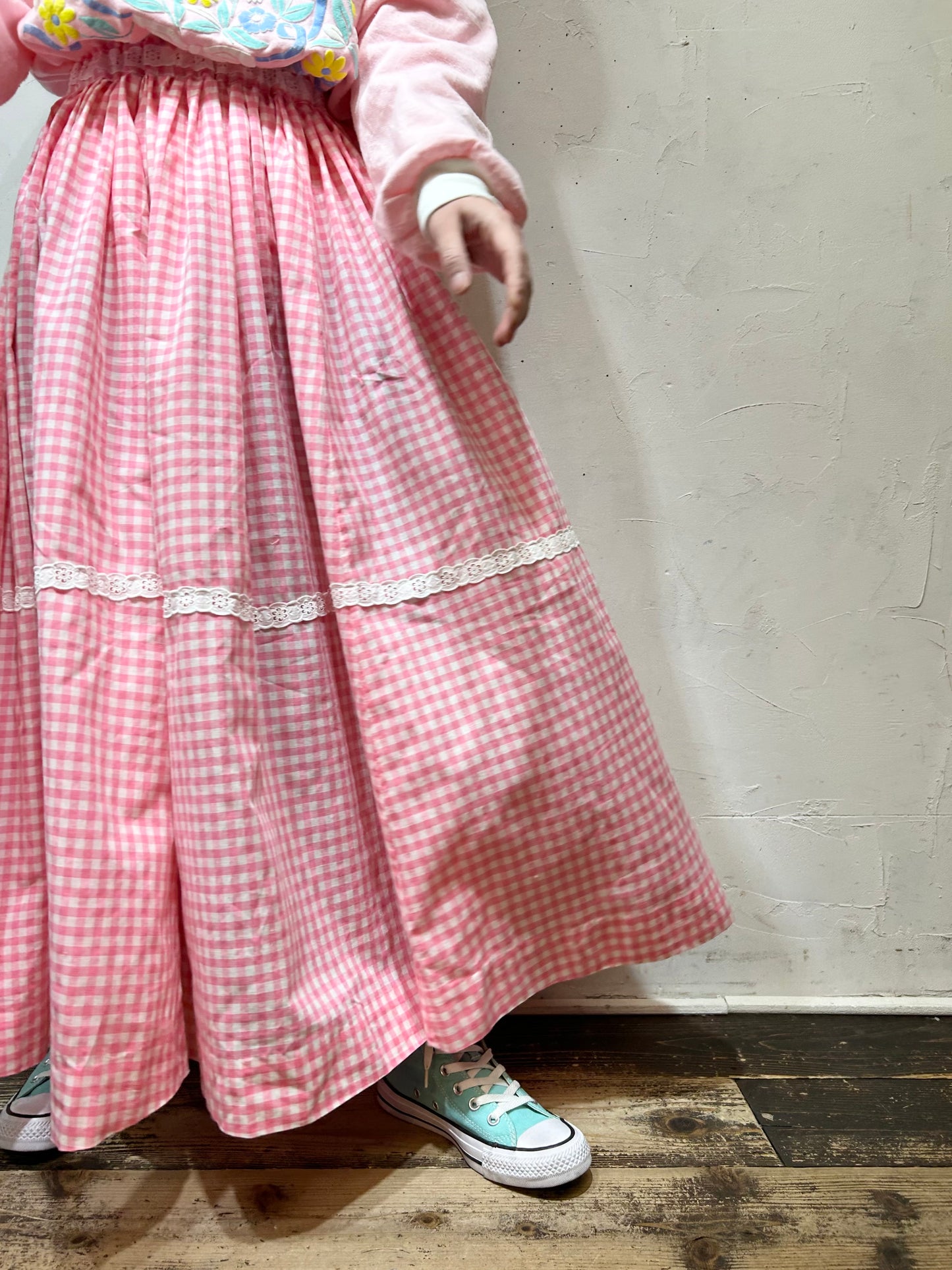 ‘70s Vintage Gingham Check Skirt [B26378]