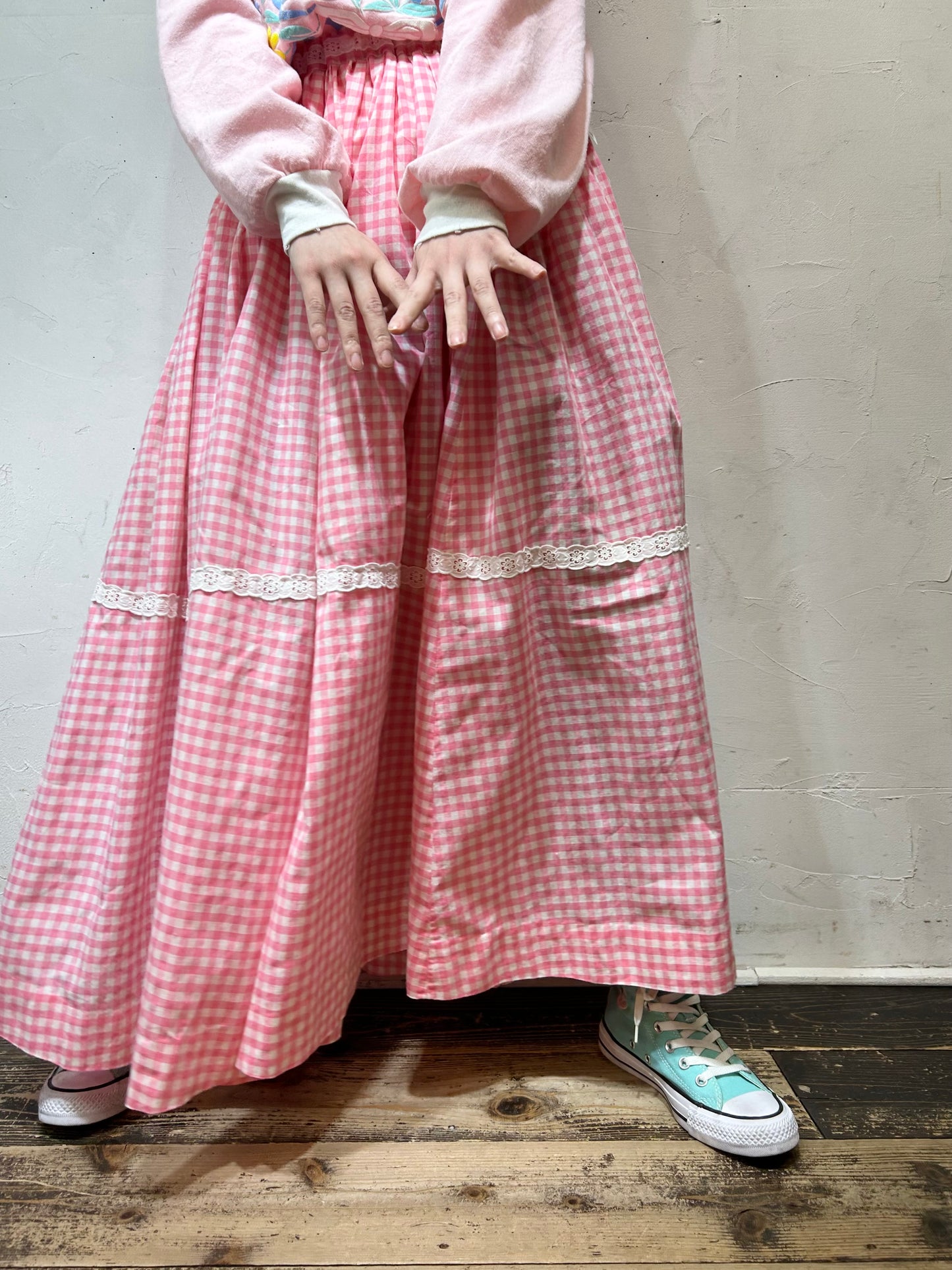 ‘70s Vintage Gingham Check Skirt [B26378]