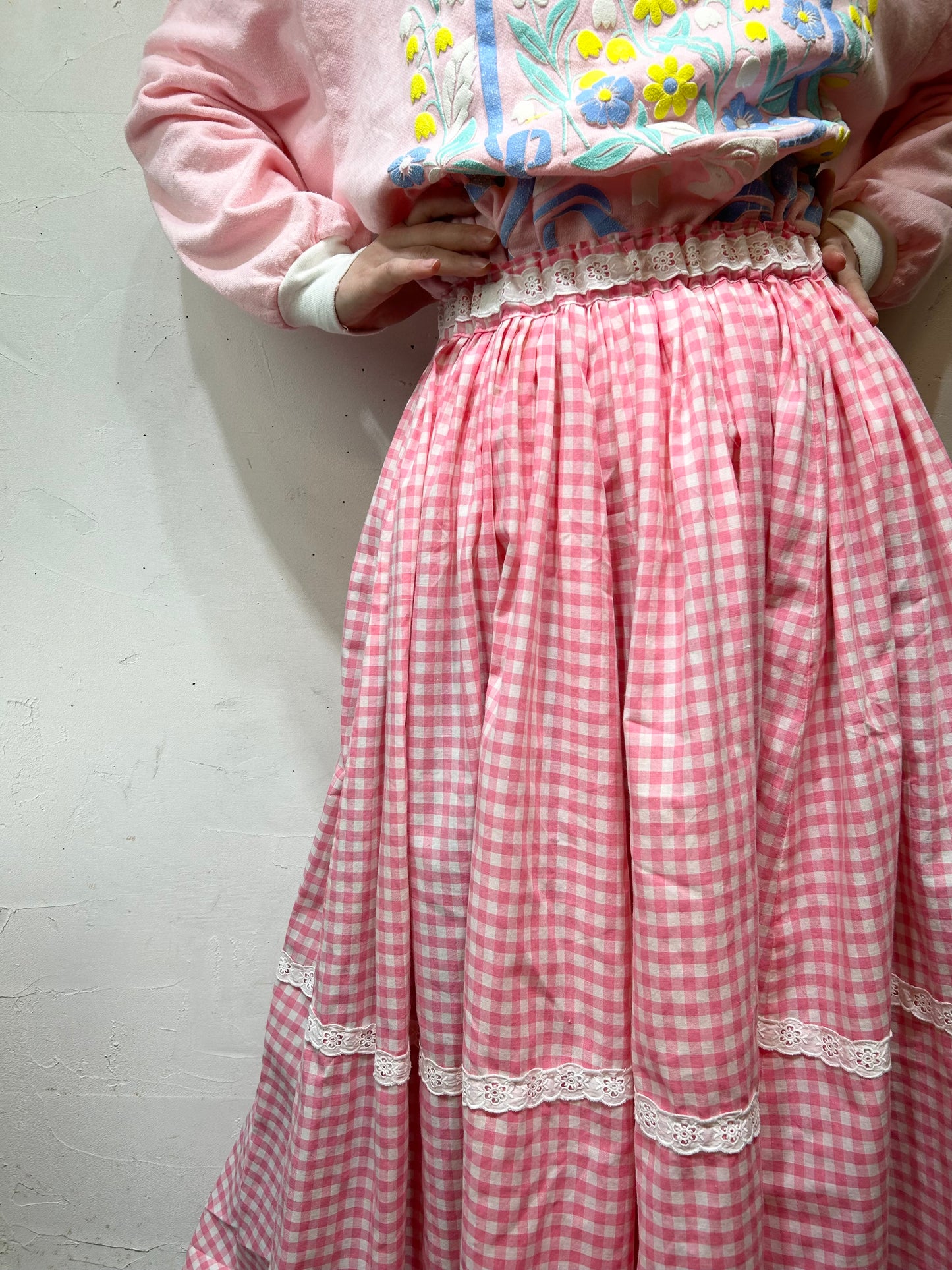 ‘70s Vintage Gingham Check Skirt [B26378]