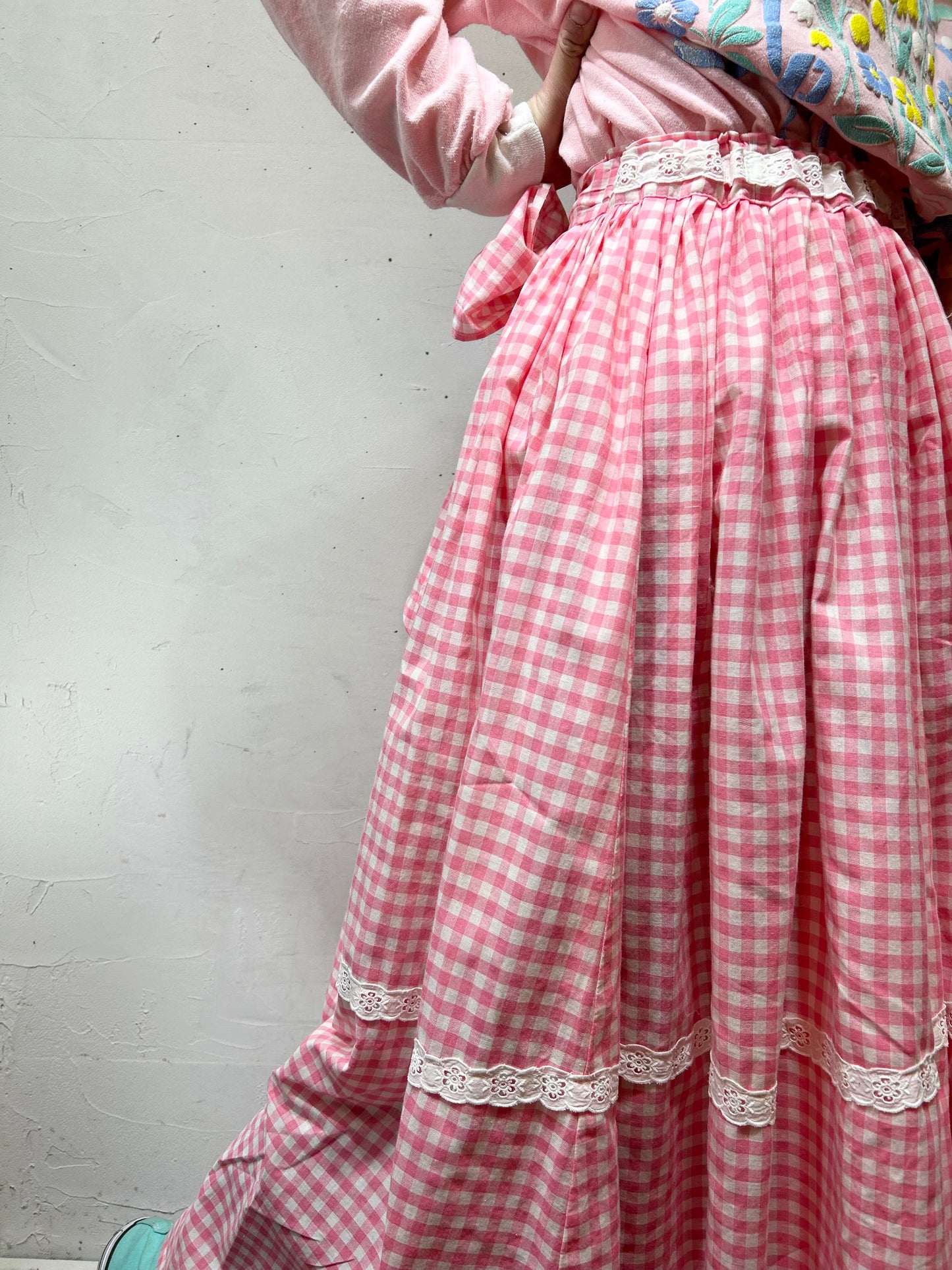 ‘70s Vintage Gingham Check Skirt [B26378]