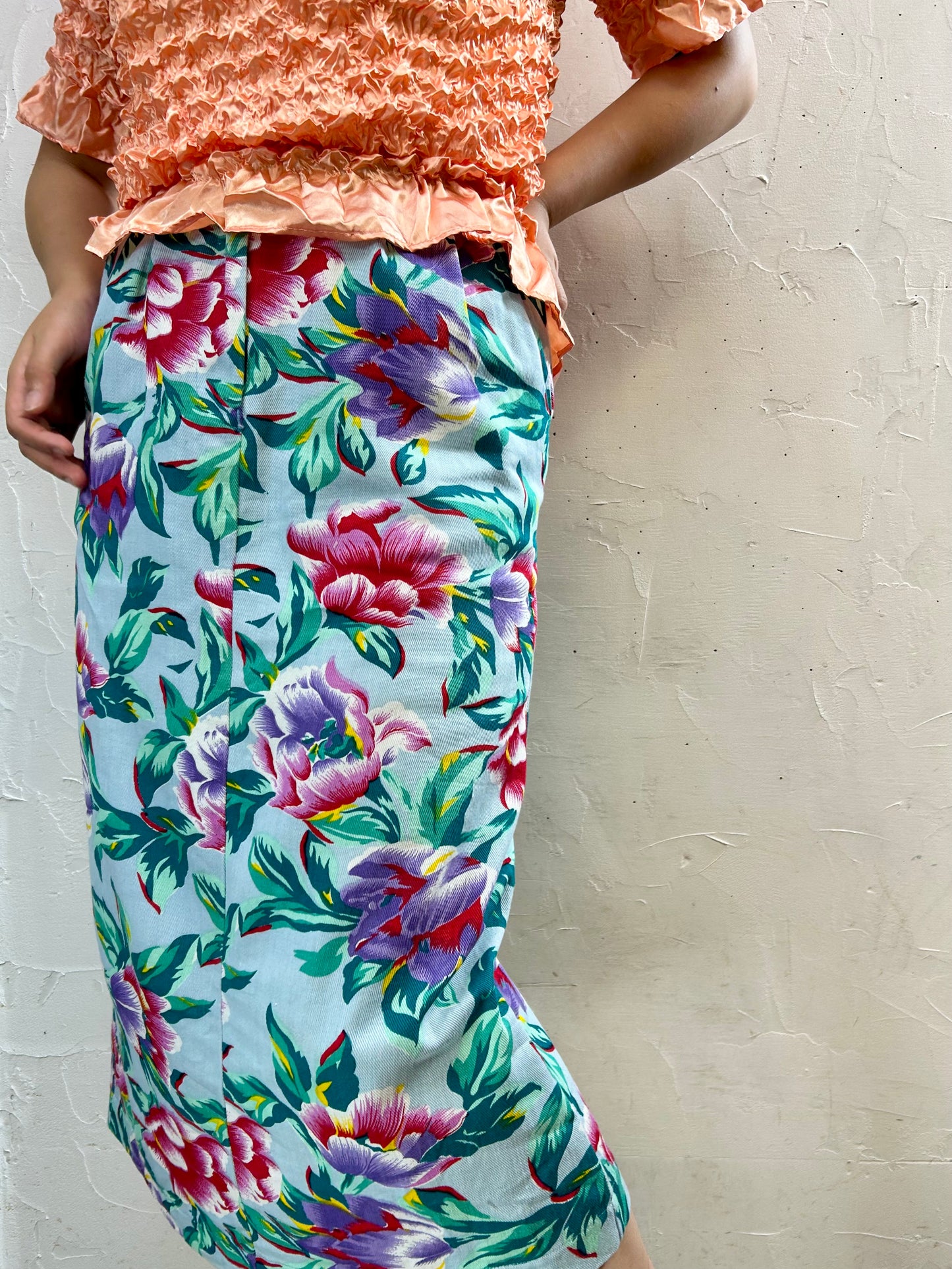 Vintage Indian Cotton Flower Skirt [F27738]