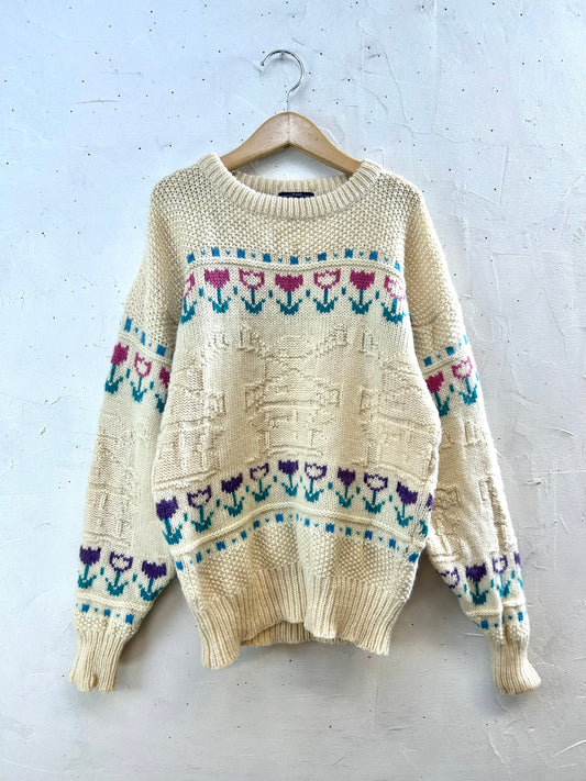 Vintage Hand Knit Sweater 〜Wool Rich〜 [J28644]