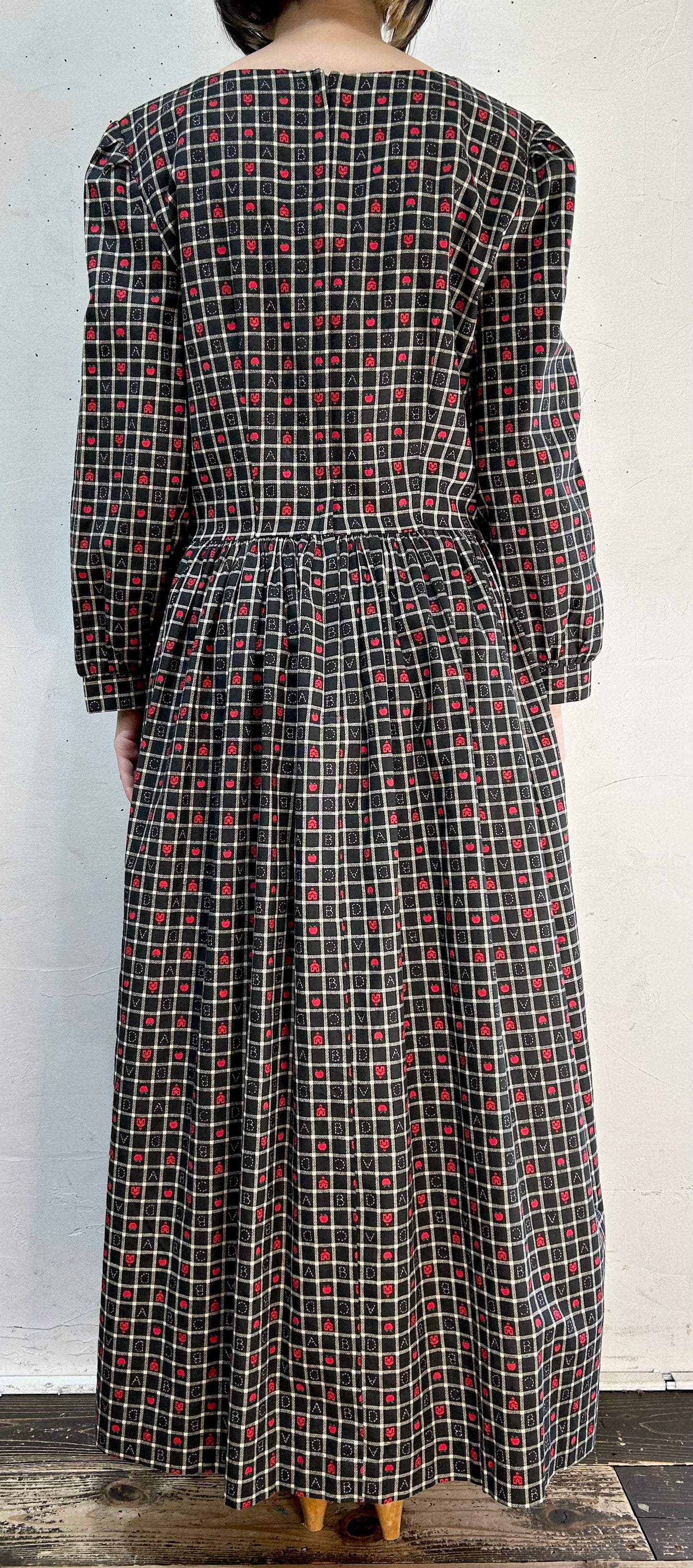 Vintage Apple & School Plaid Dress MADE IN USA [J21921]