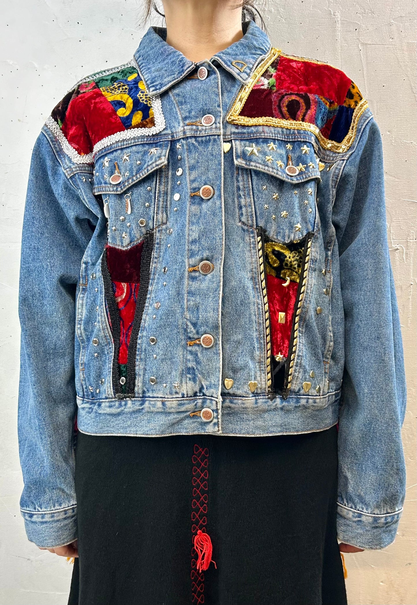 Vintage Denim Custom Patchwork Jacket [I28425]