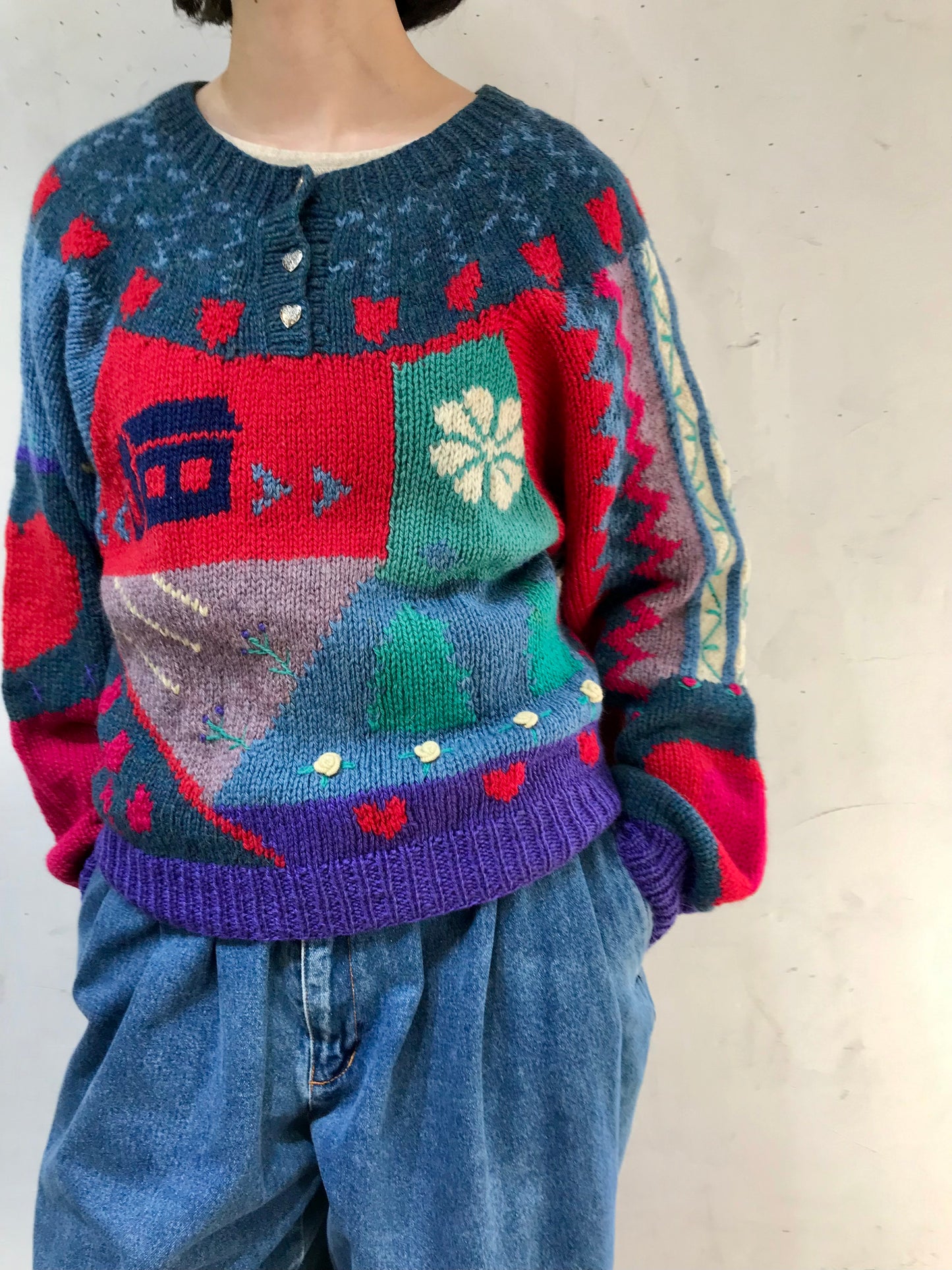 Vintage Hand Knit Sweater 〜the eagle's eye〜 [J25345]