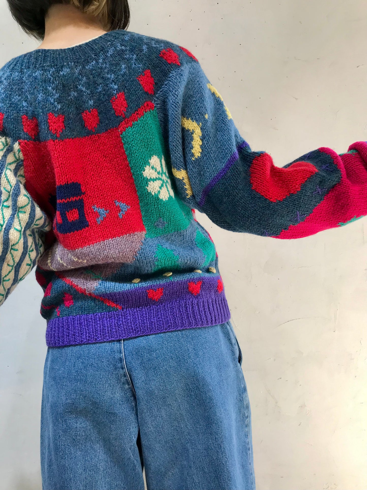 Vintage Hand Knit Sweater 〜the eagle's eye〜 [J25345]