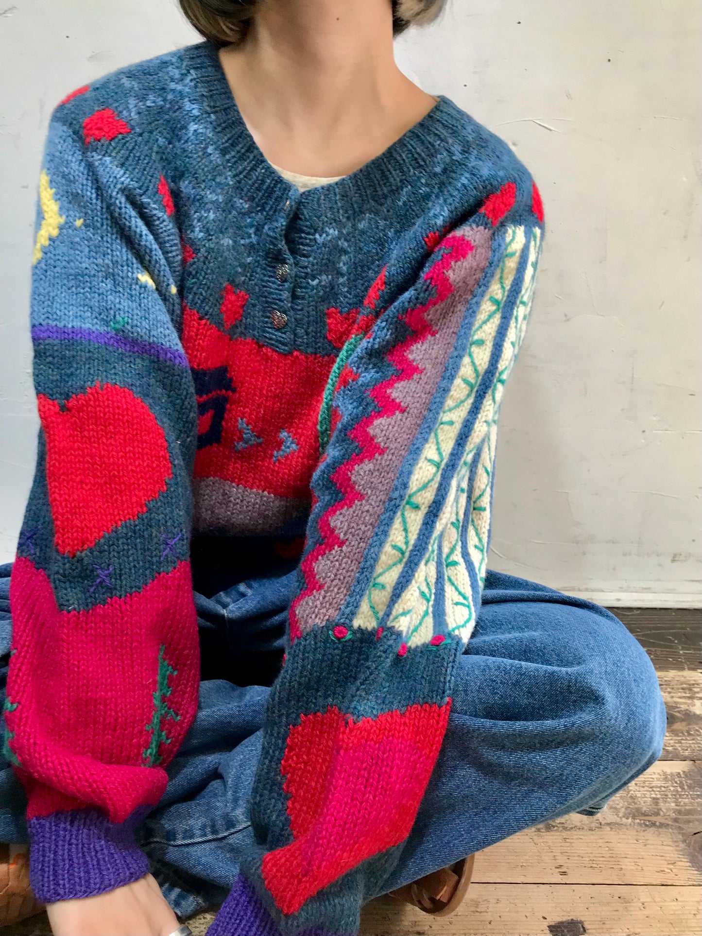 Vintage Hand Knit Sweater 〜the eagle's eye〜 [J25345]