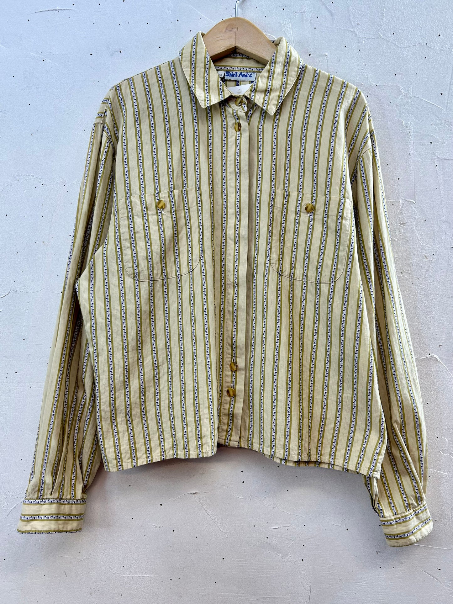 ’80s Vintage Flower Stripe Shirt 〜Saint Andre〜 [J28648]