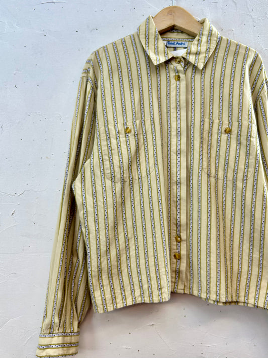 ’80s Vintage Flower Stripe Shirt 〜Saint Andre〜 [J28648]