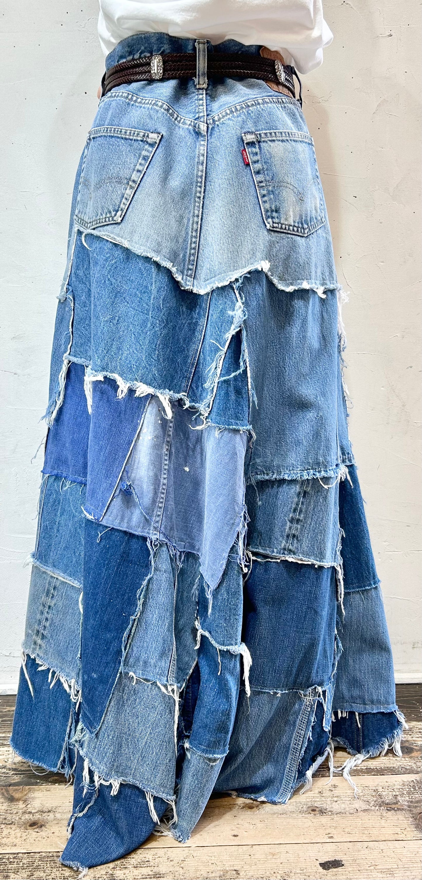 Vintage Crazy Denim Patchwork Skirt [E26431]