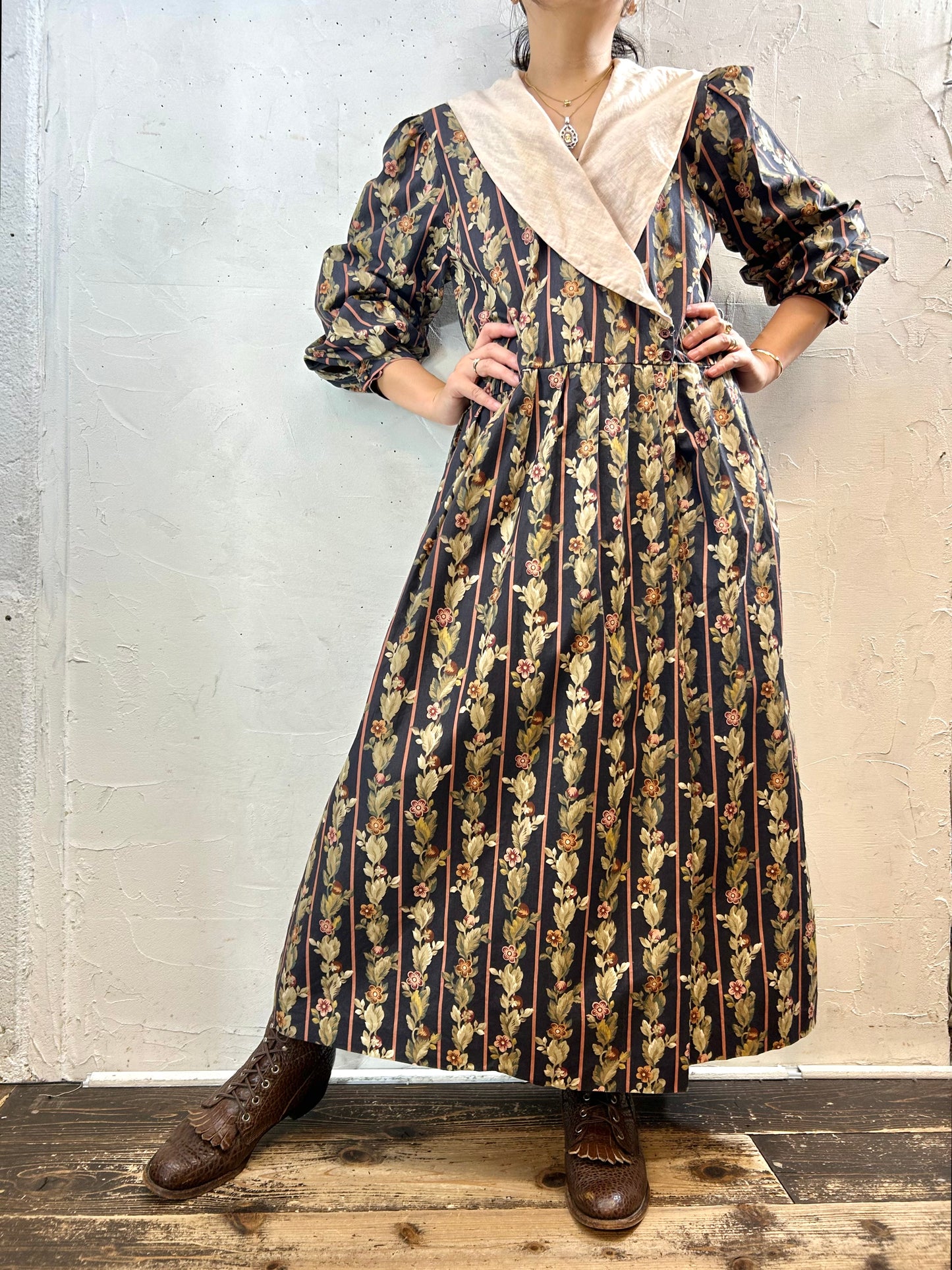 Vintage Flower Dress MADE IN USA [I28433]