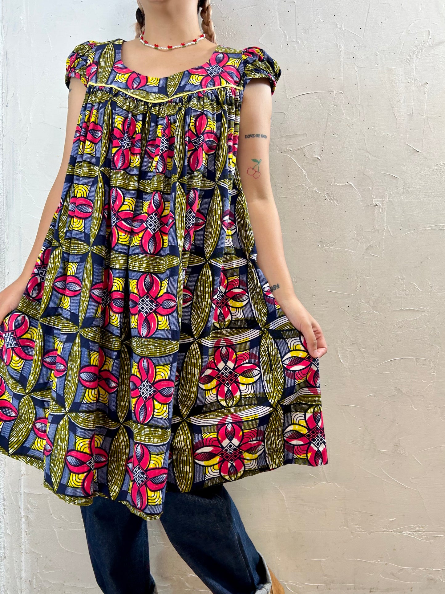 Vintage African Batik Mini Dress [G28047]