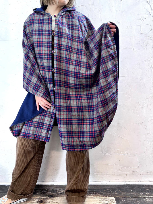 Vintage plaid Poncho  [L29095]