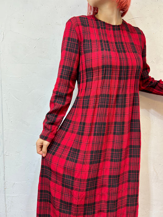 Vintage Plaid Dress MADE IN USA [I24935]