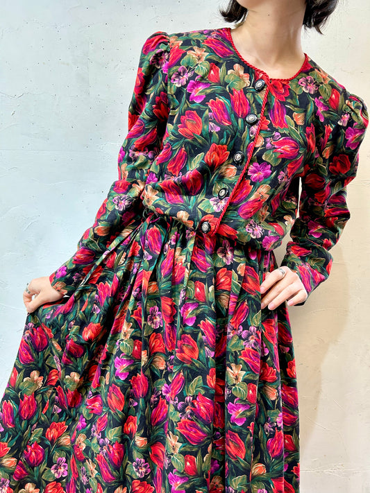 Vintage Flower Cotton Dress 〜Talbots〜 [K25584]