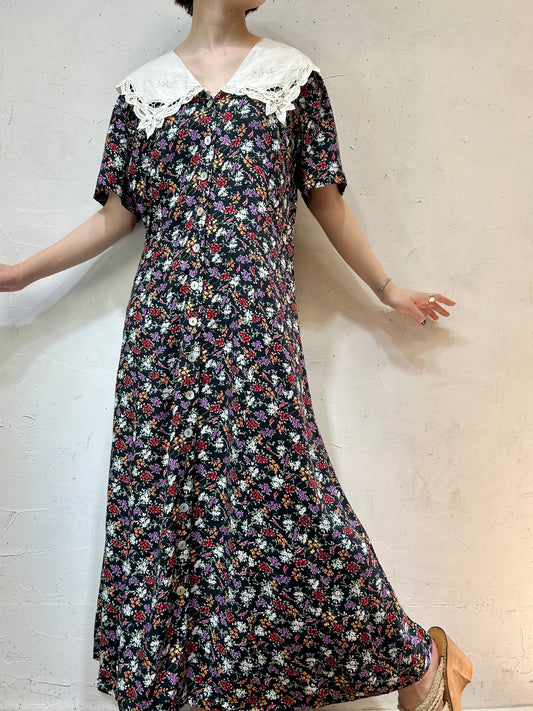 Vintage Rayon Dress MADE IN USA [E27134]