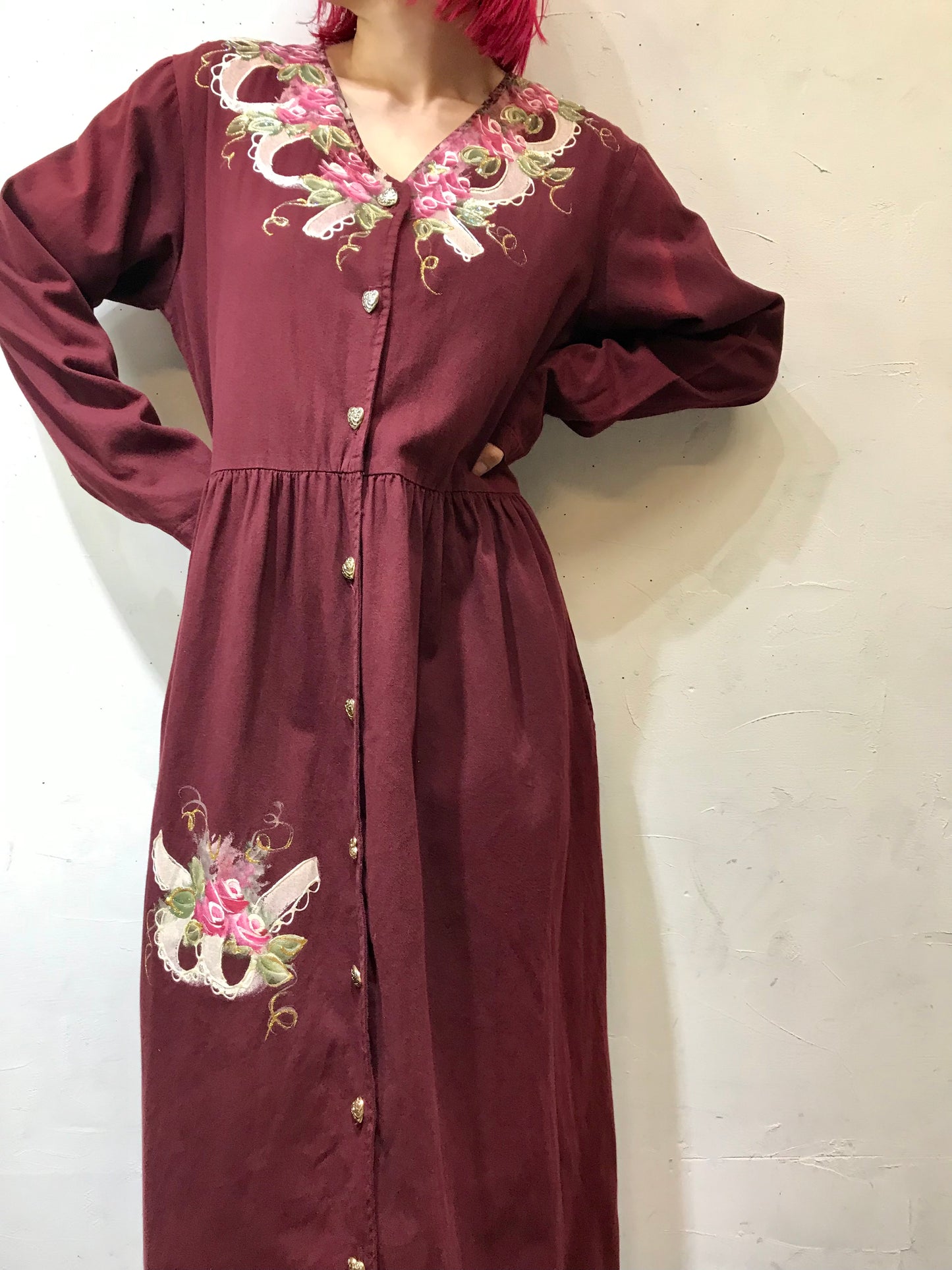 Vintage Hand Painted Dress MADE IN USA [J25157]