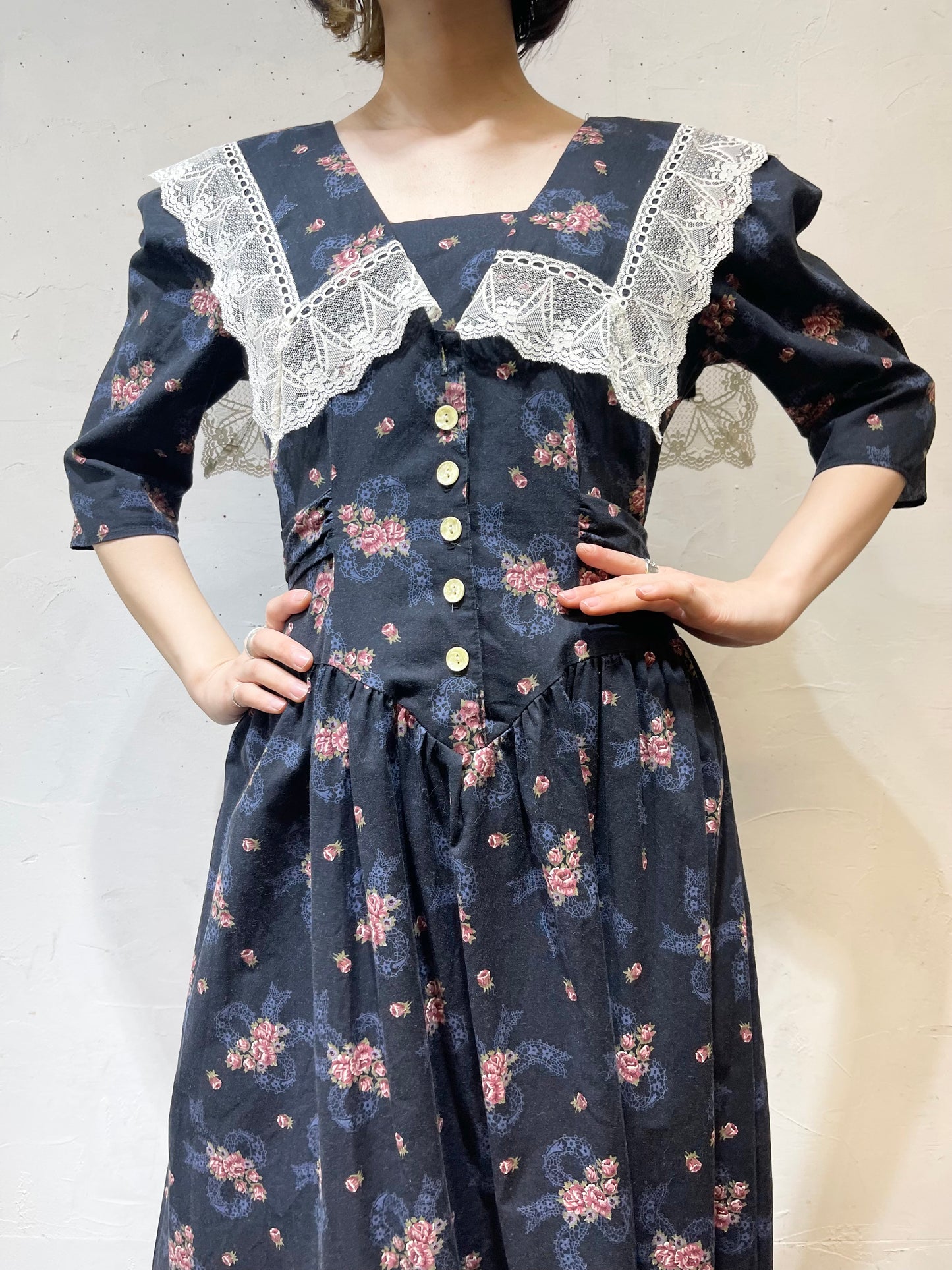 Vintage Flower Dress MADE IN USA [A26055]