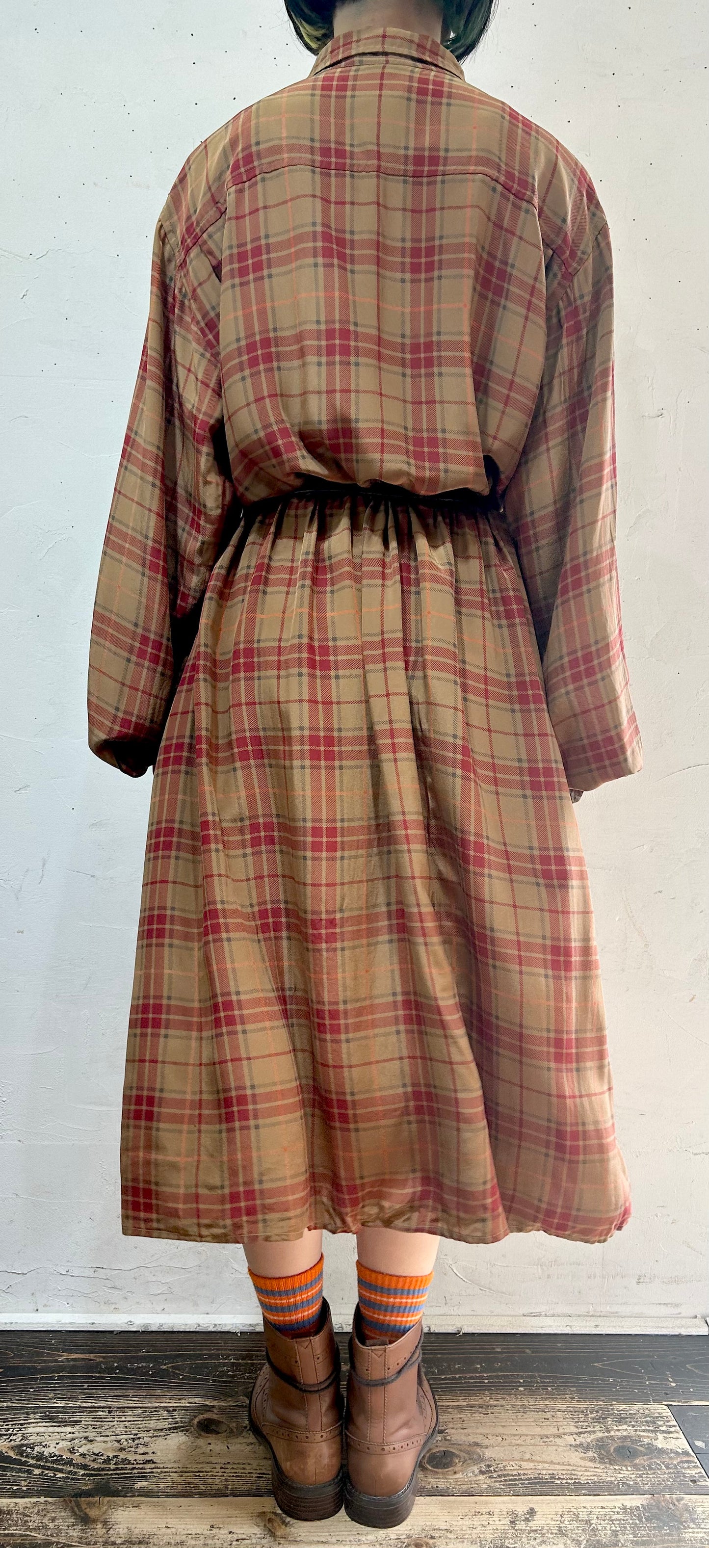 Vintage Plaid Silk Dress 〜Calvin Klein〜 [I24948]