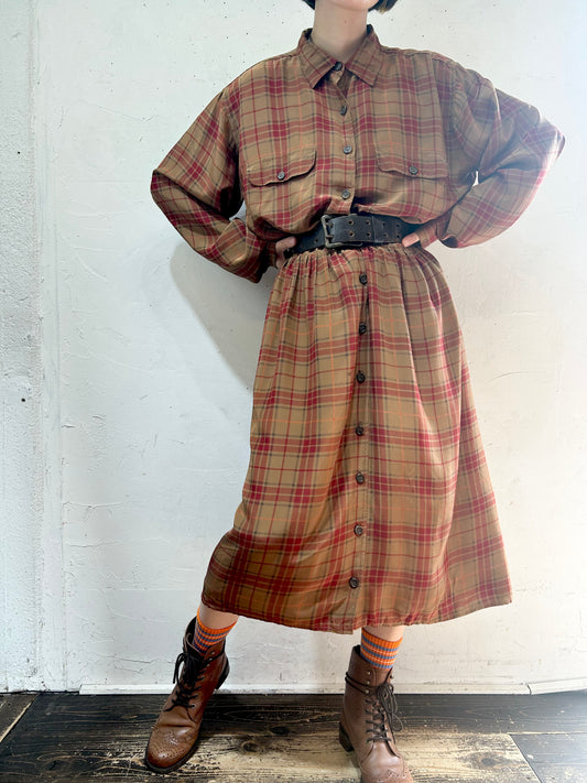 Vintage Plaid Silk Dress 〜Calvin Klein〜 [I24948]