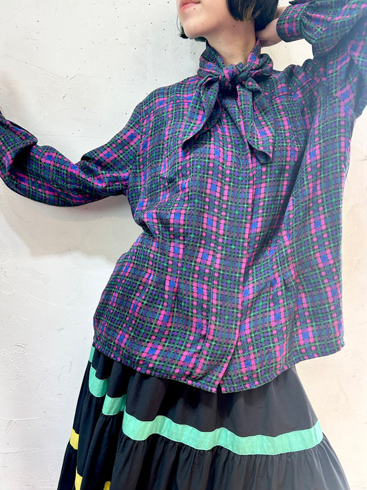 Vintage Plaid Blouse MADE IN USA [I24954]