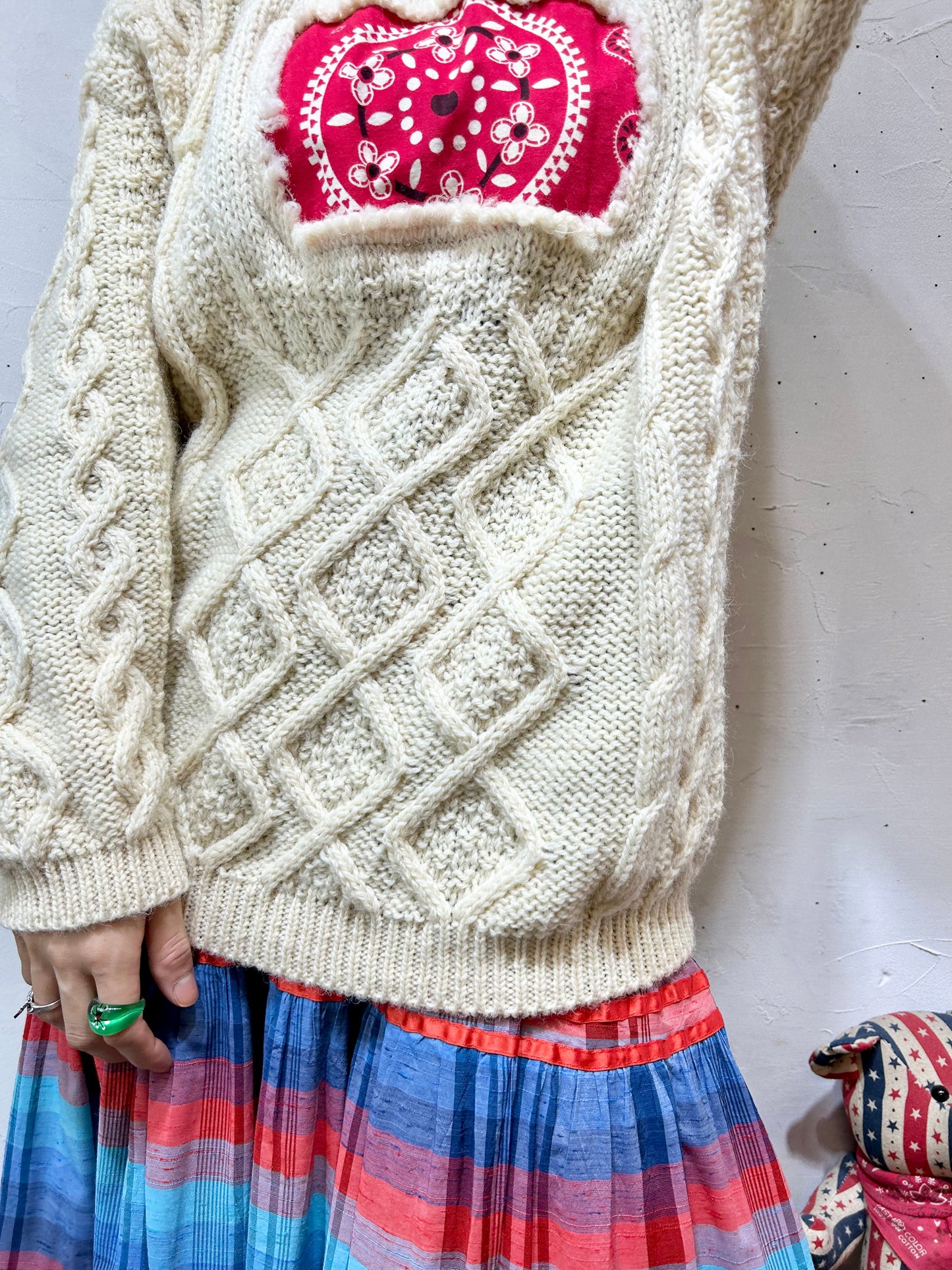 Vintage Bandanna Patch Aran Knit Sweater 〜Amy Nina 〜 [K25638]