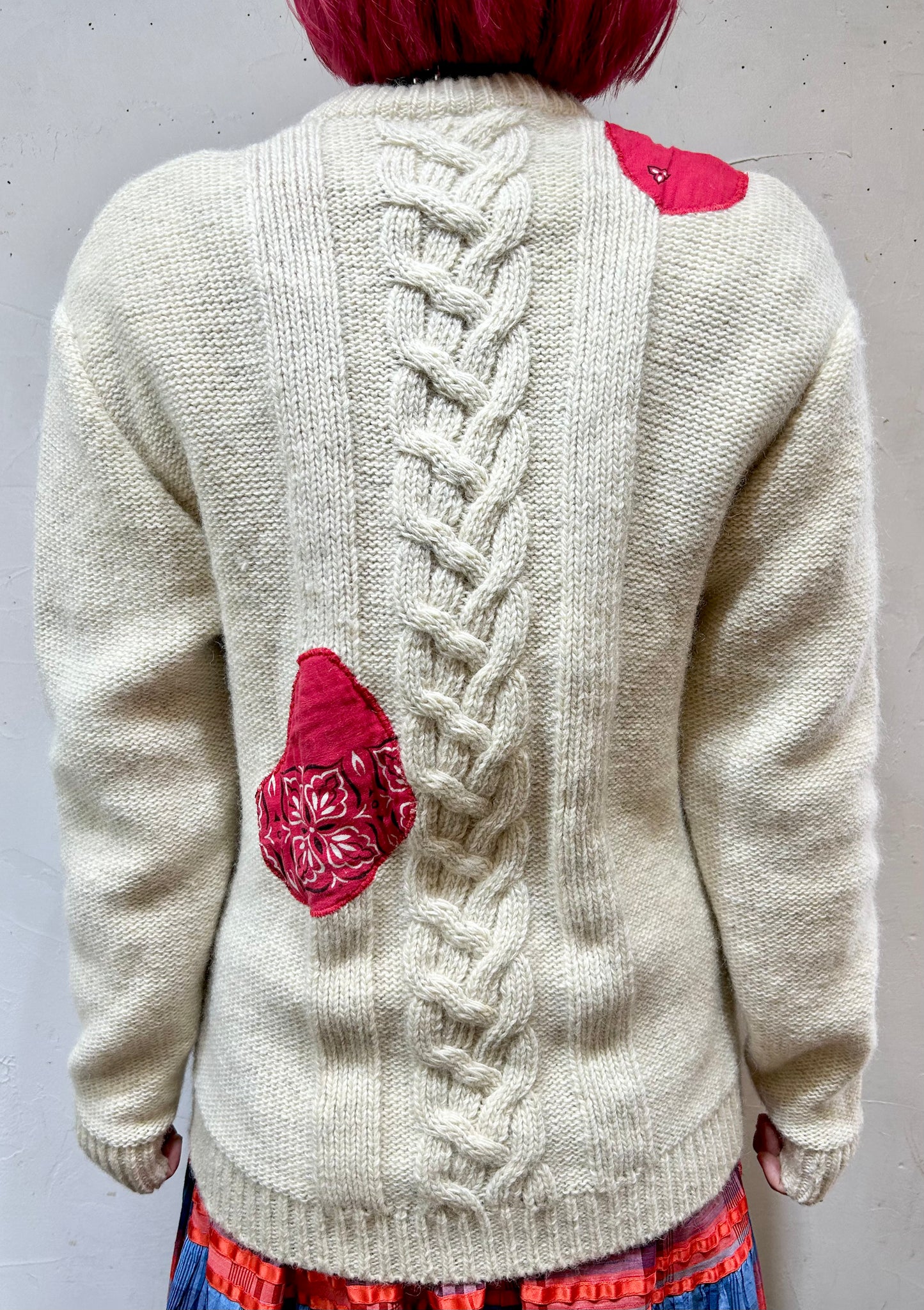Vintage Bandanna Patch Aran Knit Cardigan 〜Amy Nina 〜 [K25636]