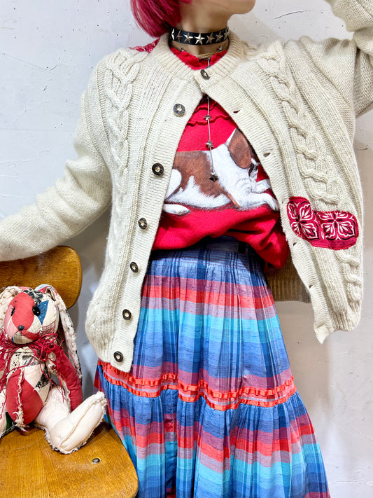 Vintage Bandanna Patch Aran Knit Cardigan 〜Amy Nina 〜 [K25636]