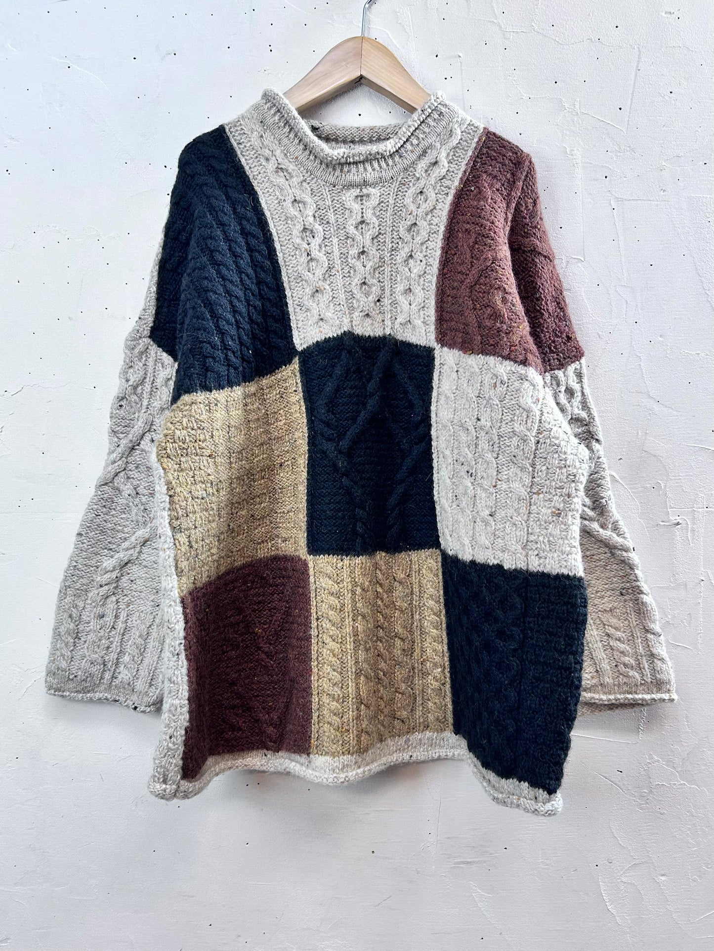 Vintage Patchwork Aran Knit Sweater [L29132]